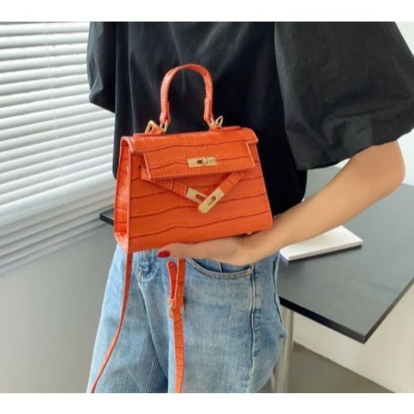 Mini Kelly Croc Birkin-Style Bag Small Orange. Hot Seller!! - Picture 2 of 6